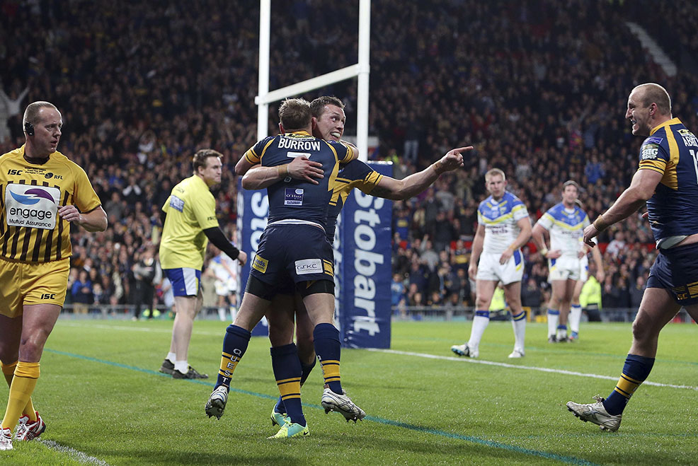 2012 GF v Warrington Wolves @ Old Trafford. Celebrating Carl Ablett’s try with Rob Burrow